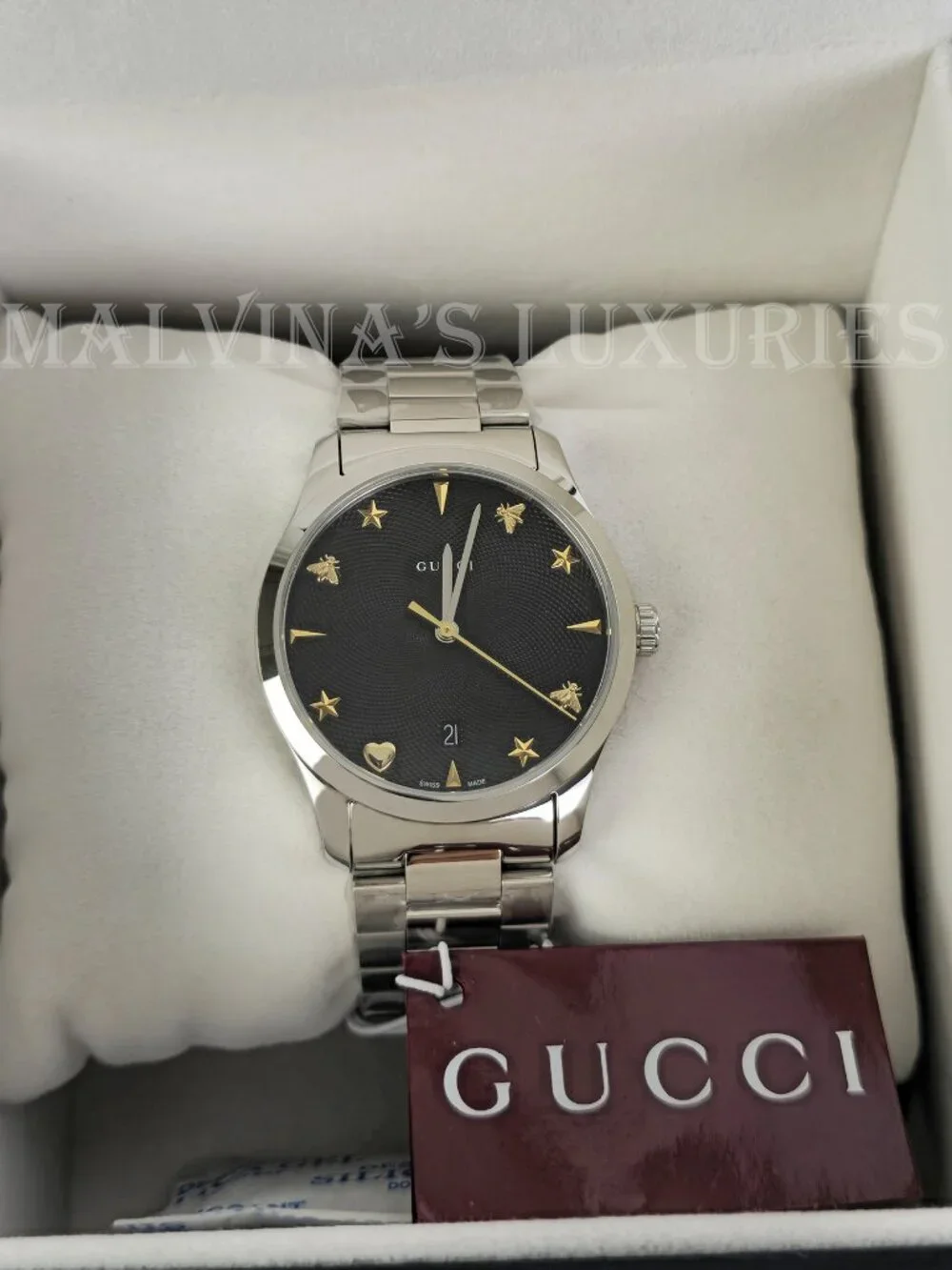 GUCCI WATCH YA1264029A STAINLESS STEEL BRACELET BLACK DIAL 38mm